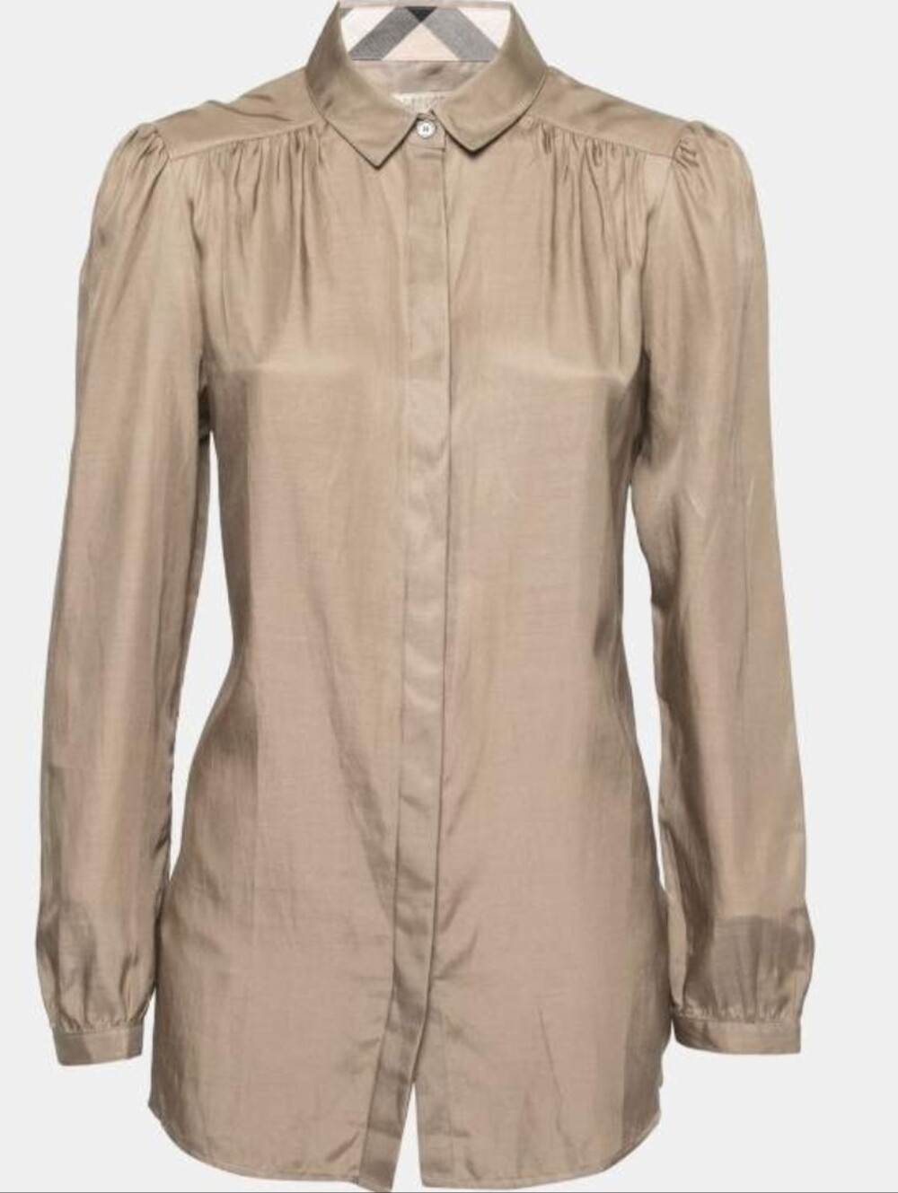 Burberry Brit Silk& Cotton Taupe Button-Down Blouse